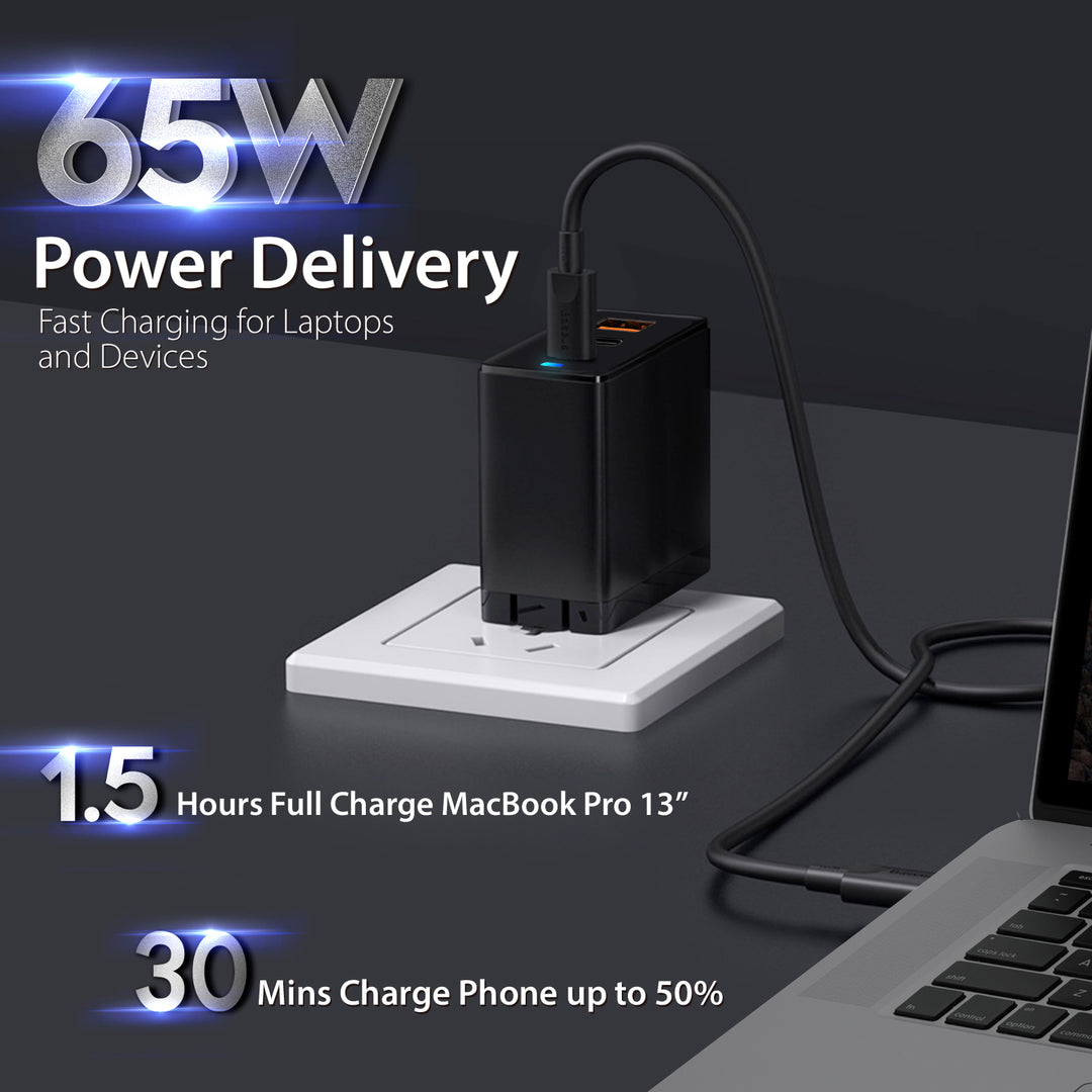iBenzer 65W PD 3.0 Foldable 3-Port Wall Charger