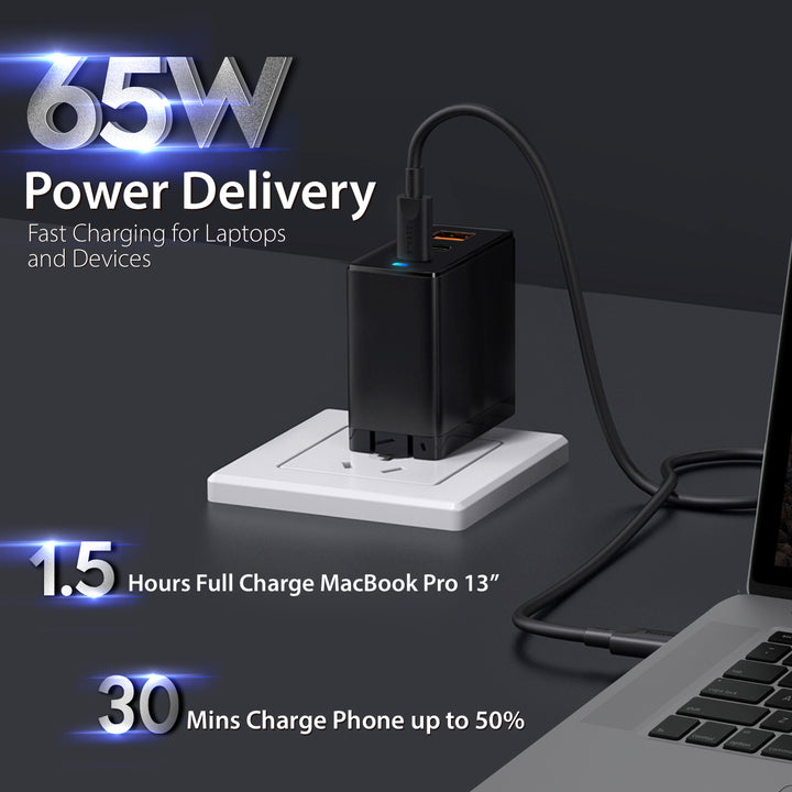 iBenzer 65W PD 3.0 Foldable 3-Port Wall Charger