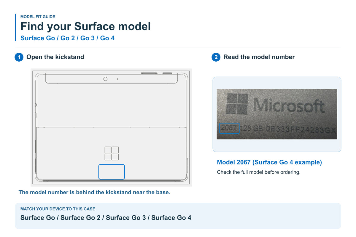 Hexpact 360 Case for Microsoft Surface Go Gen 1/2/3/4 model number guide
